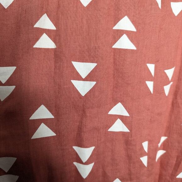 Lisa Bayne Orange V-Neck Short Sleeve Linen Dress Triangle Print Cuffed Sleeve M - Picture 10 of 10